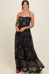 Black Floral Contrast Trim Maternity Maxi Dress