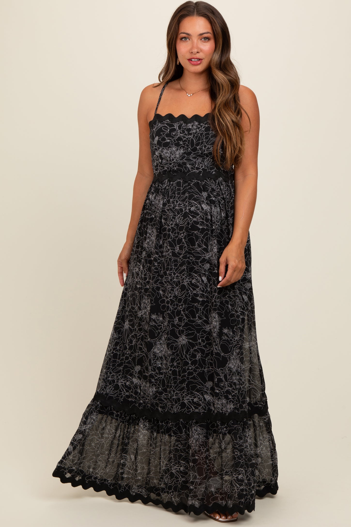how to walk in floor length dress Black and Dusty Purple Drawstring Floral Lace Dress