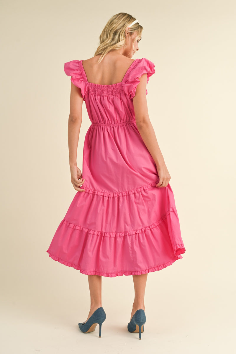 Pink Bubble Sleeve Tiered Ruffle Midi Dress – PinkBlush
