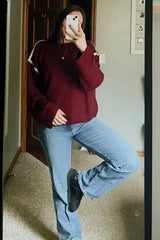 Burgundy Contrast Stitch Sweater