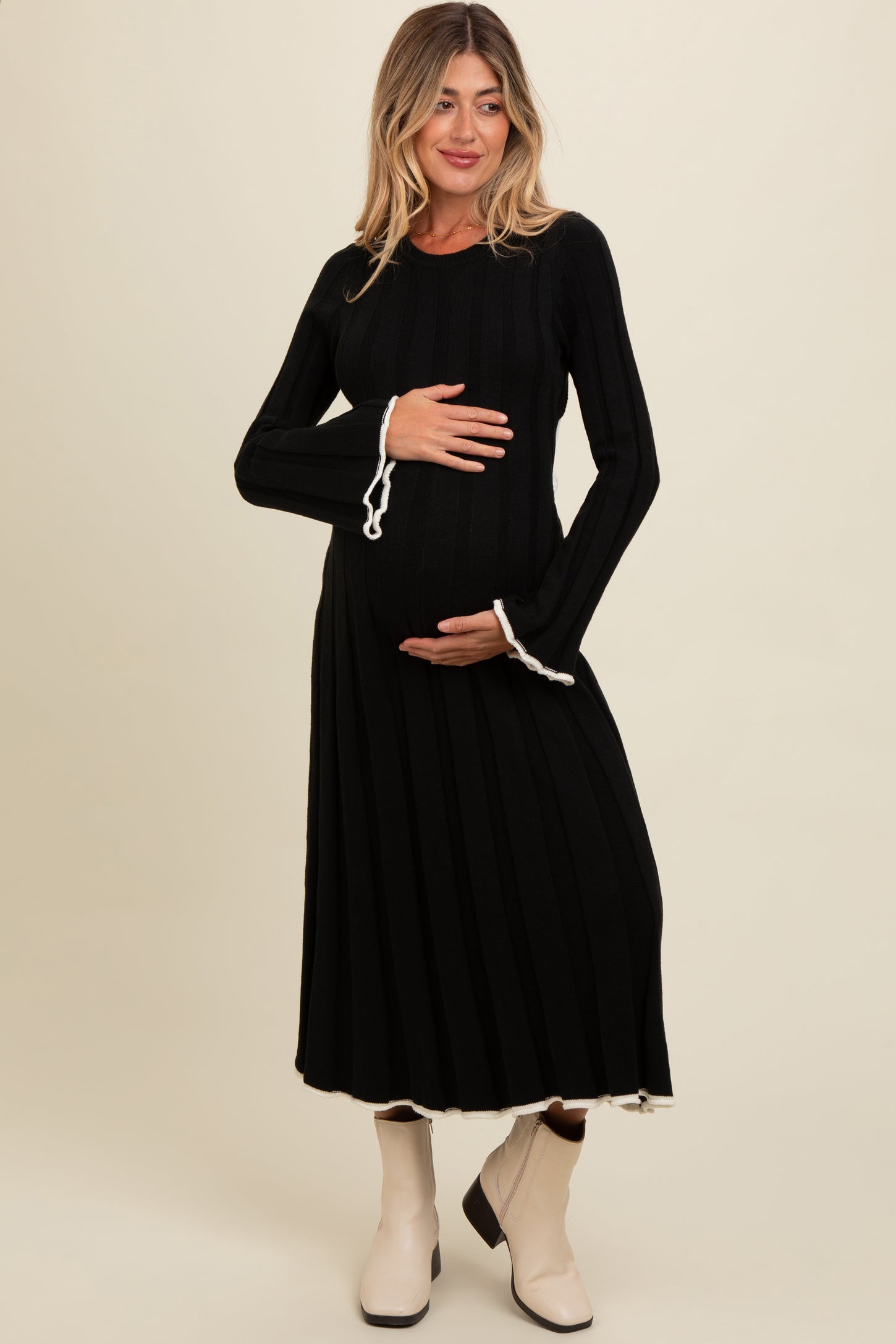 Black Sweater Knit Bell Sleeve Back Cutout Maternity Maxi Dress – PinkBlush Black Sweater Knit Bell Sleeve Back Cutout Maternity Maxi Dress – PinkBlush