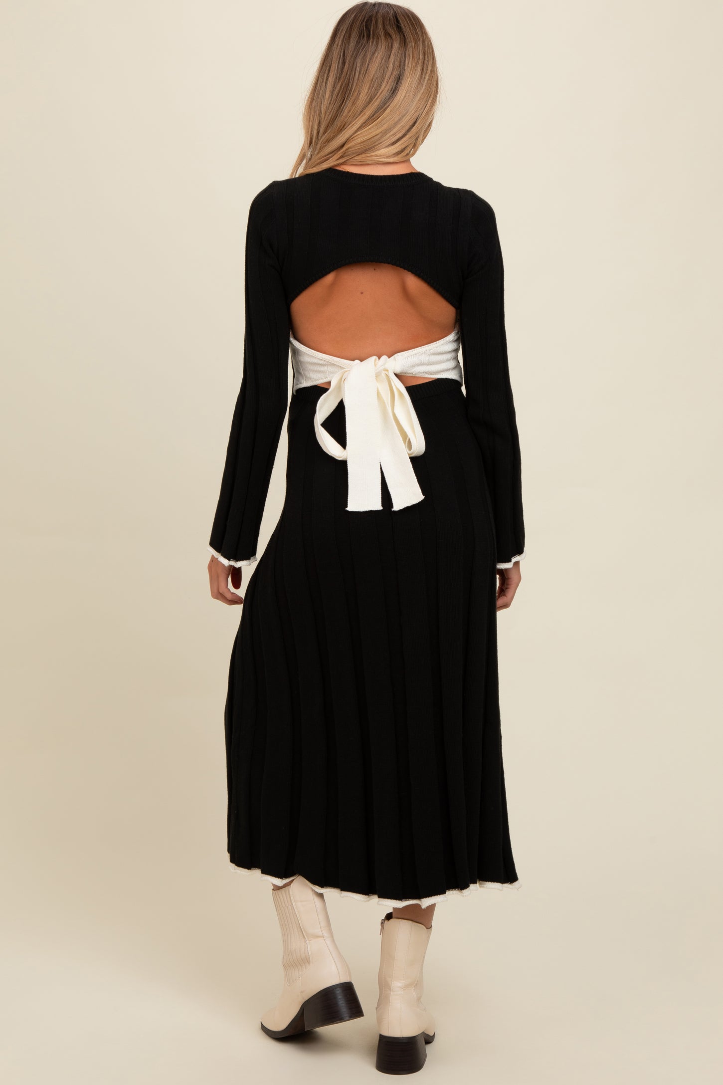 Black Sweater Knit Bell Sleeve Back Cutout Maternity Maxi Dress PinkBlush Black Sweater Knit Bell Sleeve Back Cutout Maternity Maxi Dress PinkBlush