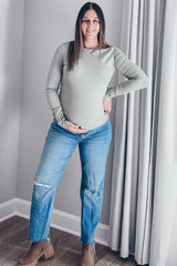 Light Olive One Shoulder Long Sleeve Maternity Top
