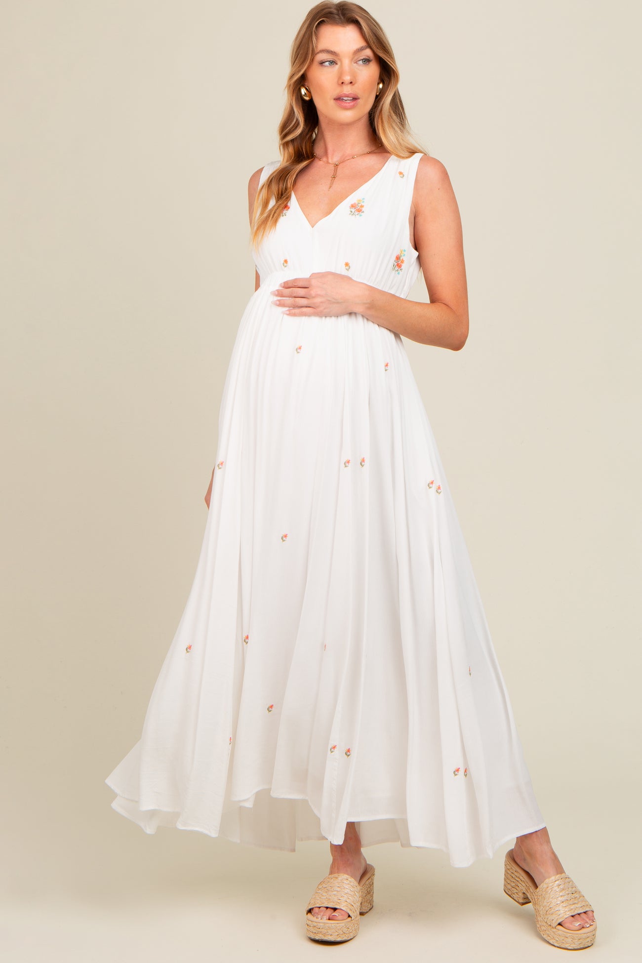 white floral maternity dress Kate Chiffon Flower Printed Custom Photoshoot Gowns, S / White Long sleeve Sleeve type SHEIN Women Casual Ditsy Floral