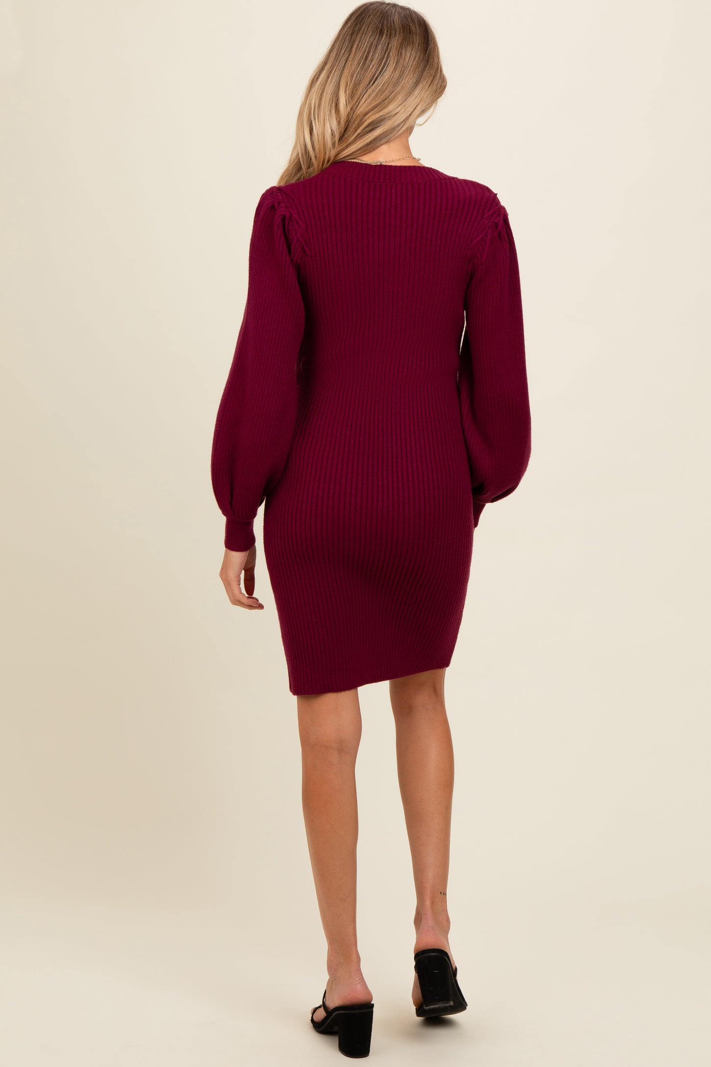 burgundy sweater dress long sleeve Burgundy Ribbed Knit Maxi Dress, High Neck Bodycon Sweater, Wool Blend Spring Outfit