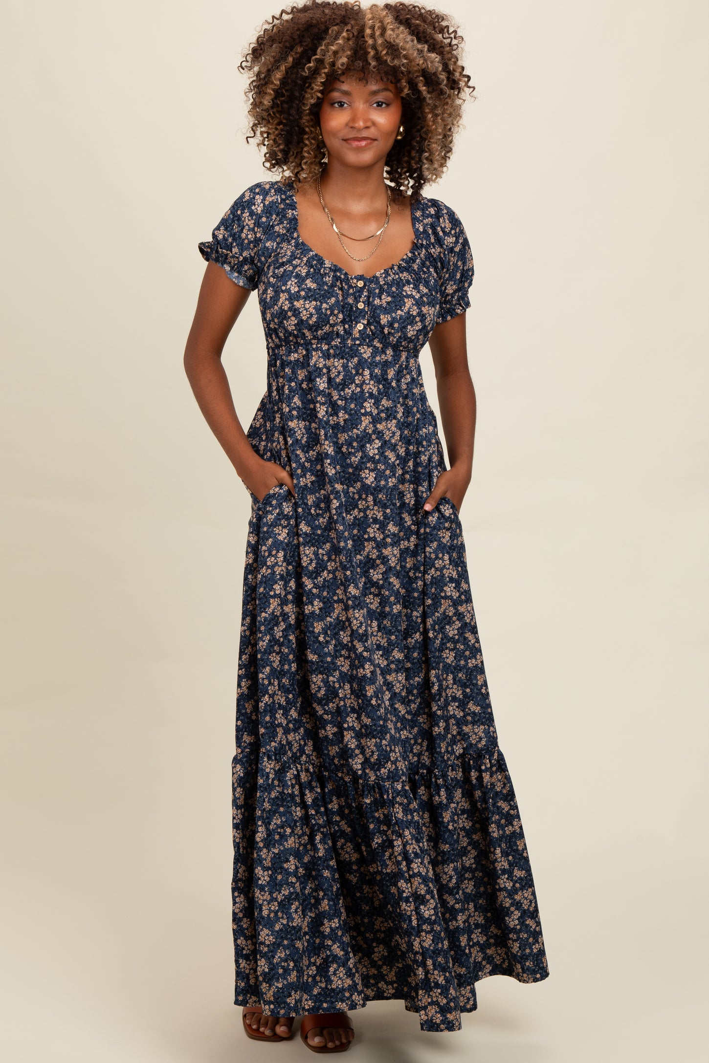 navy blue floral maxi dress 3D Applique | Womens | Medium (Available in 2X, L) | 100% Polyester | Lulus | Holiday Dresses Do Not Bleach Floral V-neck Sleeveless Open Smocked