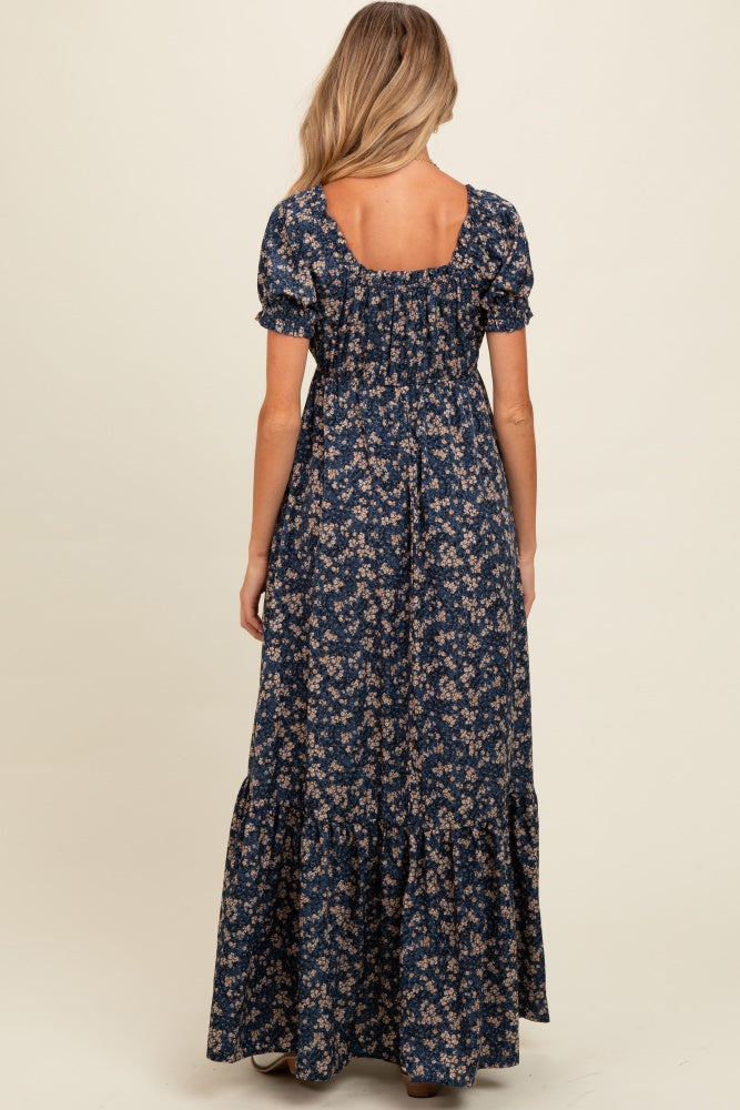 pink and blue floral maternity dress Pink blush Maternity Floral Fitted Dress Size Large Navy Blue & Pink Sheath