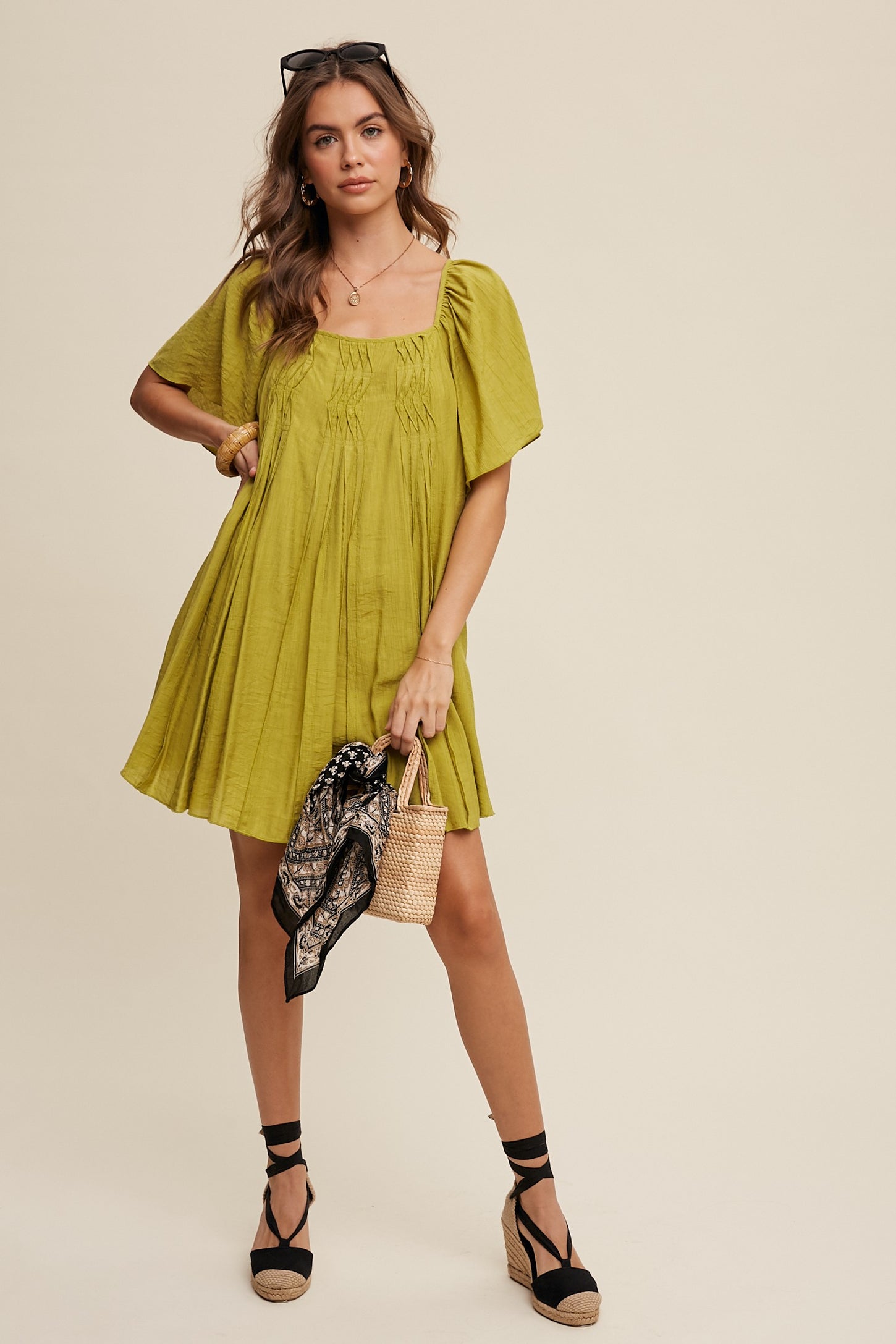 Lemon Grass Square Neck Ruffled Design Babydoll Dress PinkBlush Lemon Grass Square Neck Ruffled Design Babydoll Dress PinkBlush