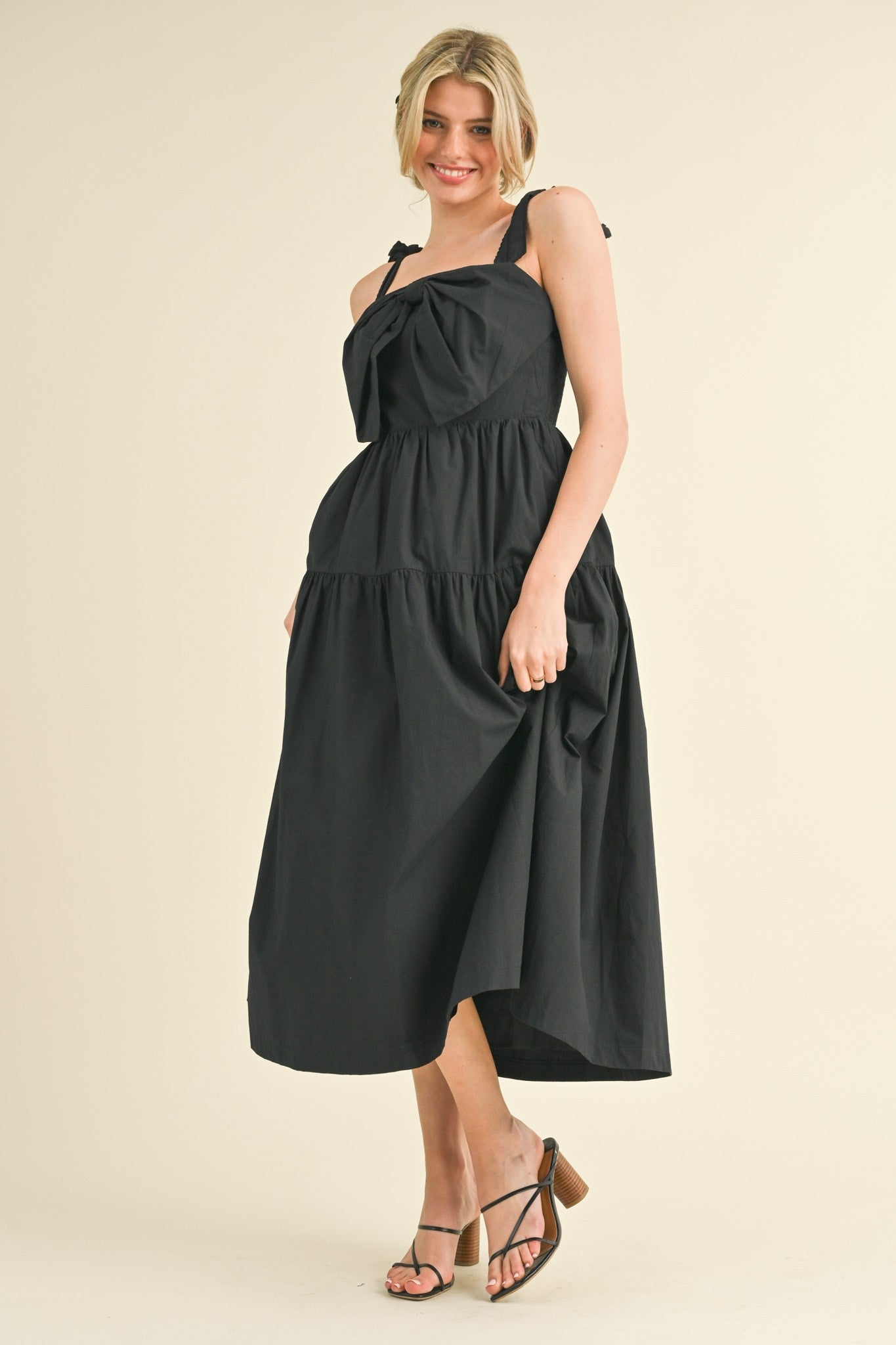 Black Bow Front Scalloped Midi Dress PinkBlush Black Bow Front Scalloped Midi Dress PinkBlush