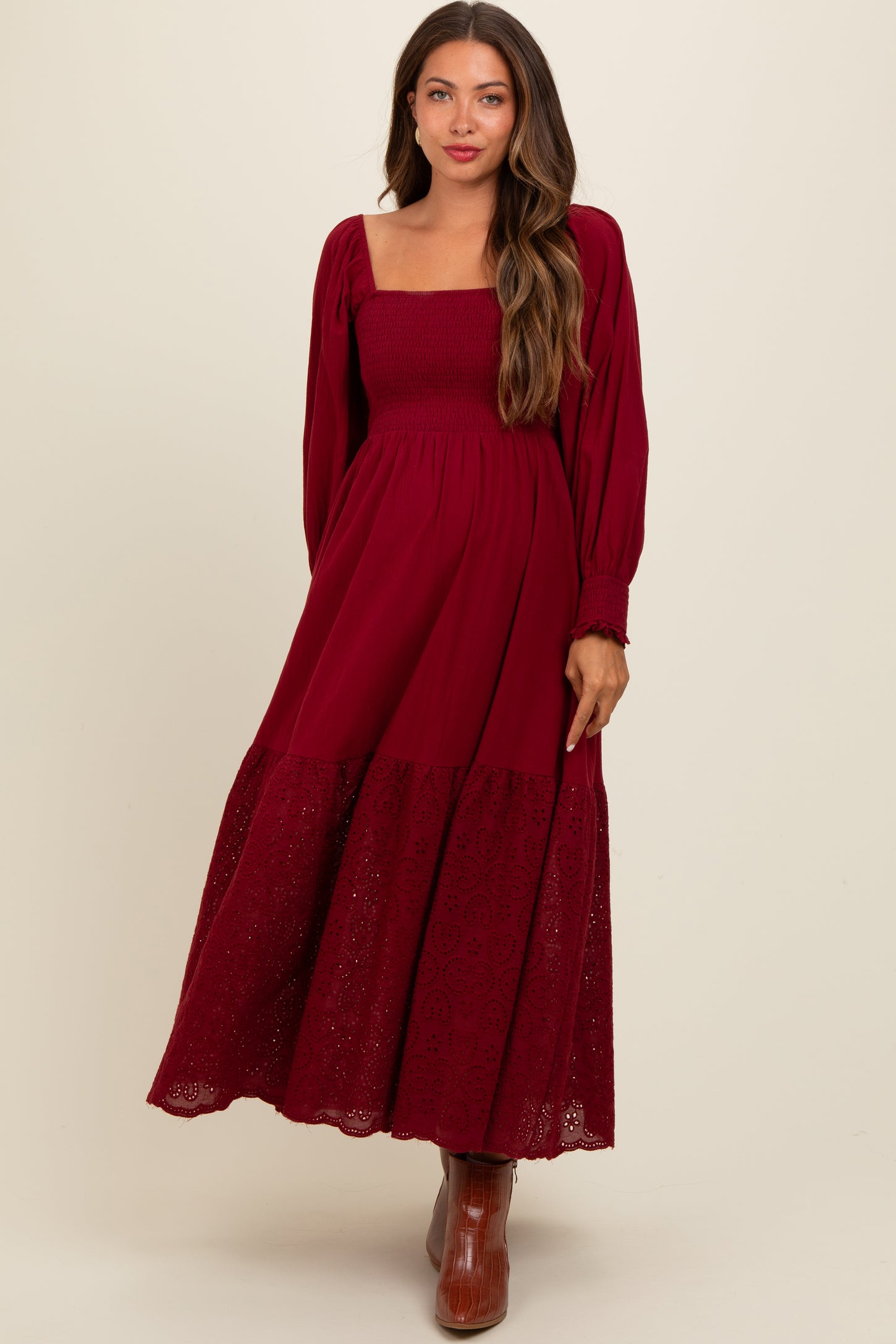 burgundy eyelet dress Evangeline dress