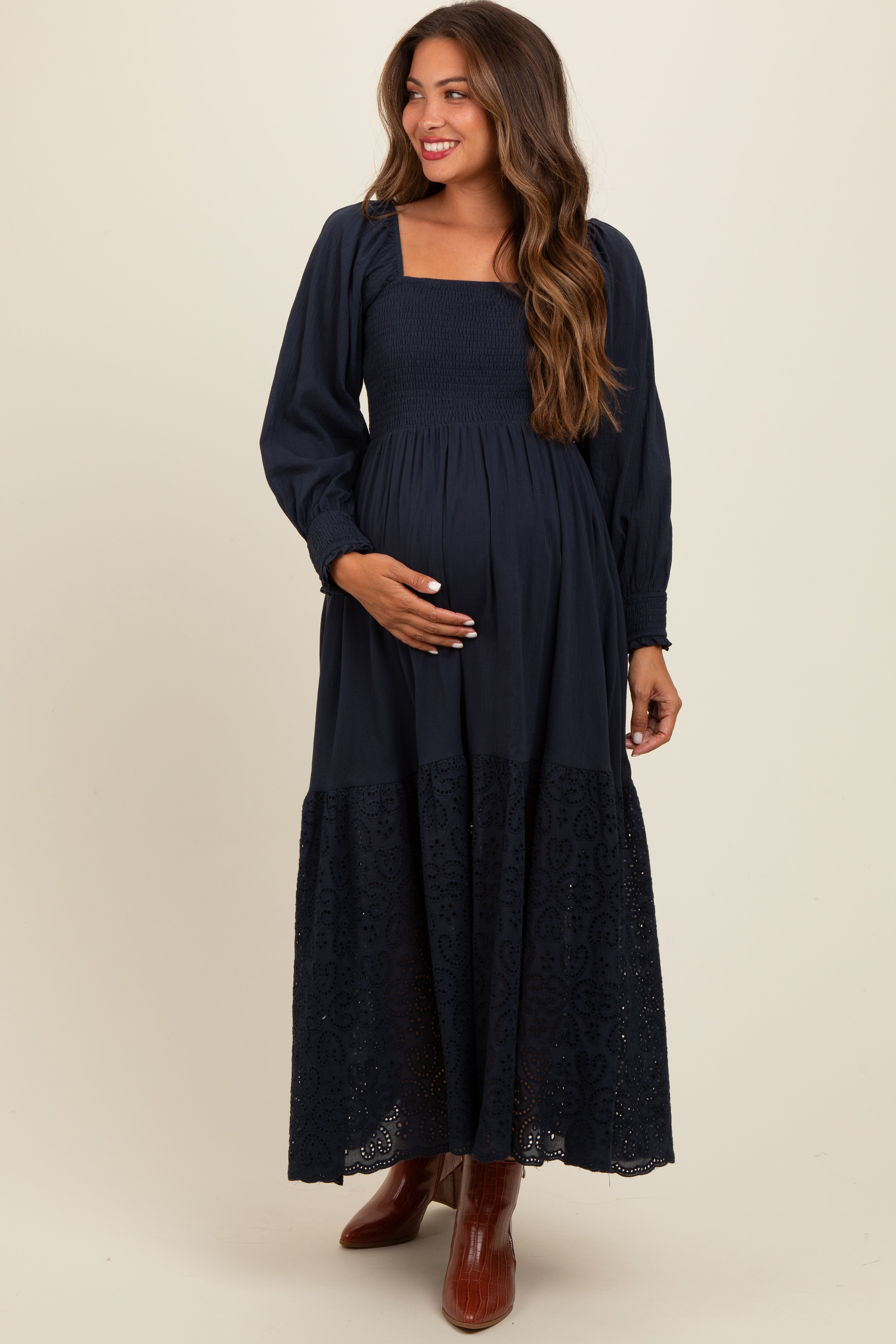 knee length dresses for ladies Pink Lace Maternity Dress main image 0