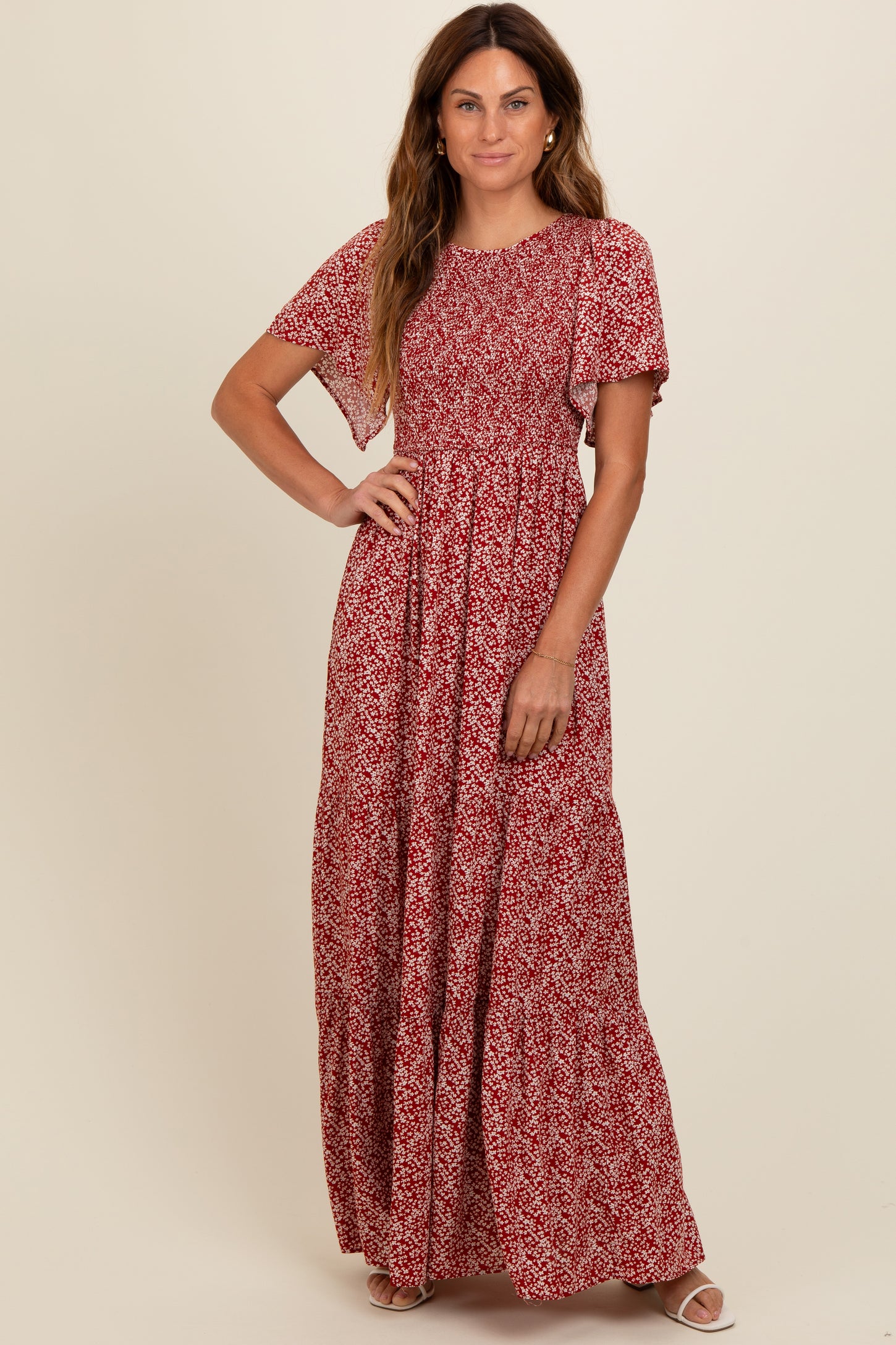 burgundy flutter sleeve dress ASOS DESIGN satin flutter sleeve maxi dress in washed burgundy