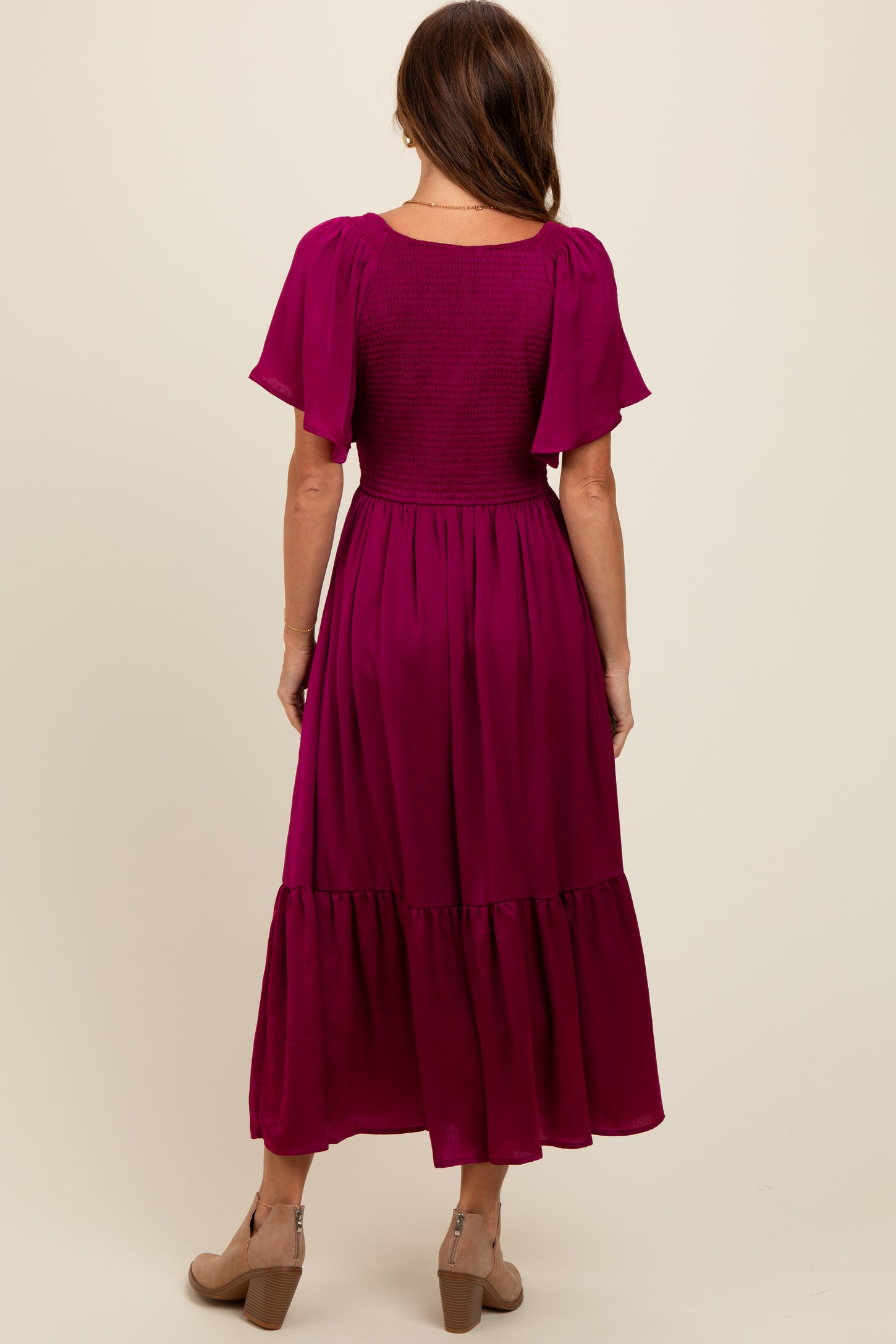 red midi smock dress Red Rose Print Ruffle Midi Smock Dress