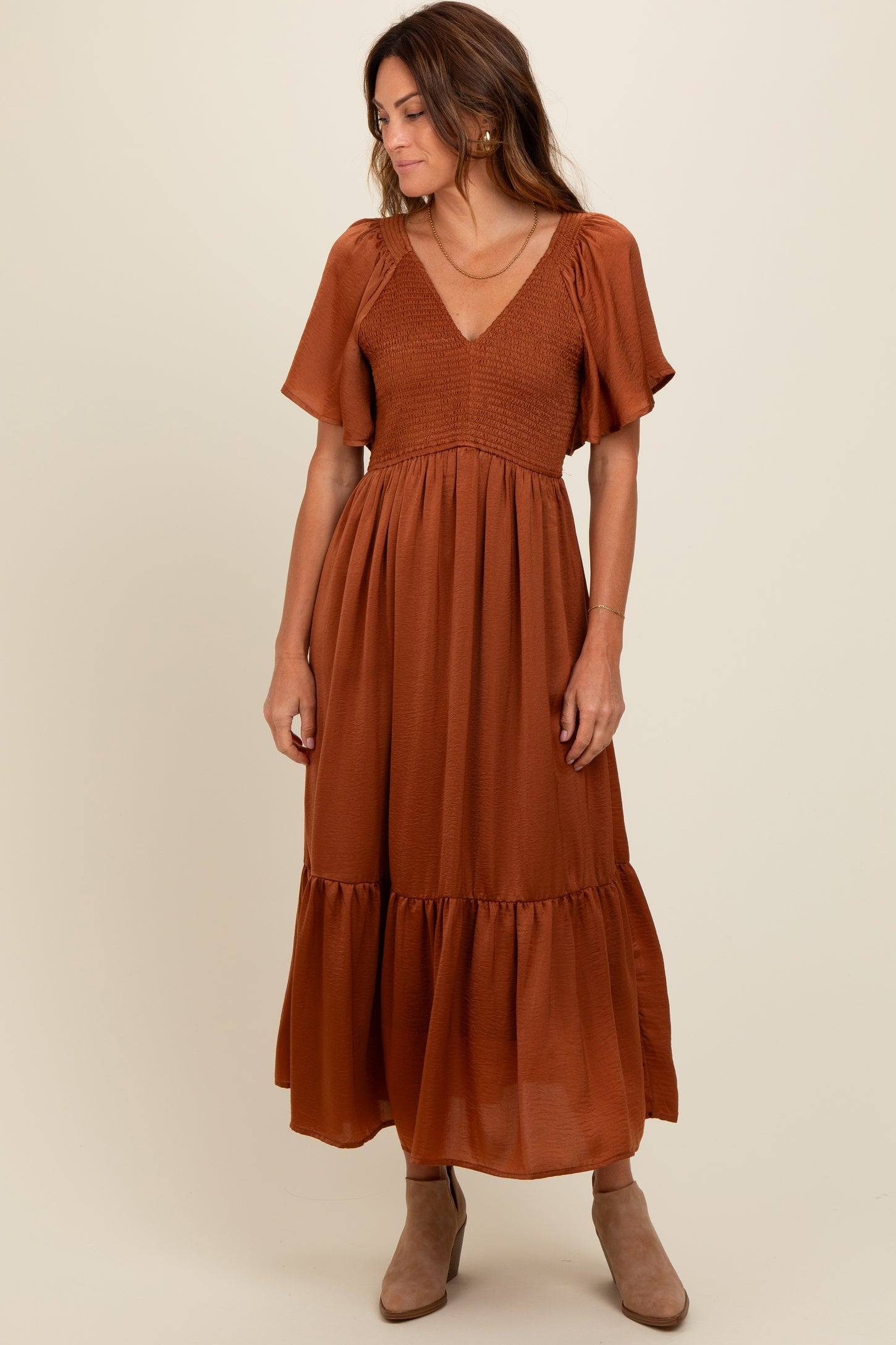 smocked satin dress Hand-Smocked Pleated Satin Dress in Vince Products Women
