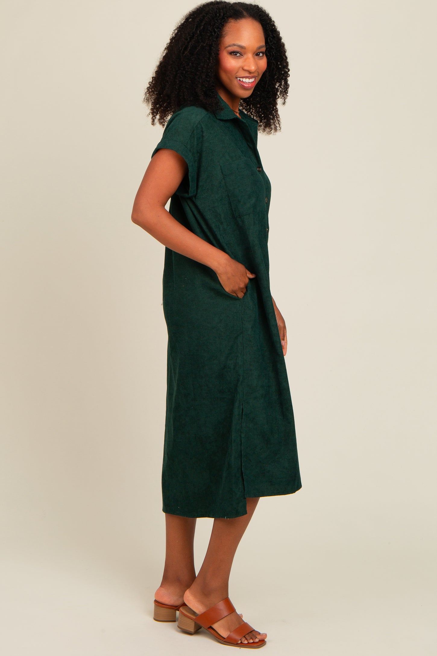 green corduroy midi dress Loft Corduroy Seamed Belted Midi Pocket Dress Size 0 Valiant Green Women's