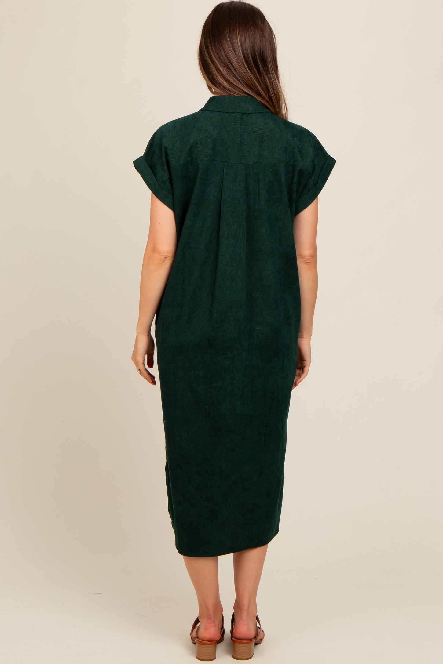 green corduroy midi dress Green Corduroy Square Neck Pinafore Dress