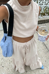 Sand Texture Knit Mock Neck Crop Top And Pants Set