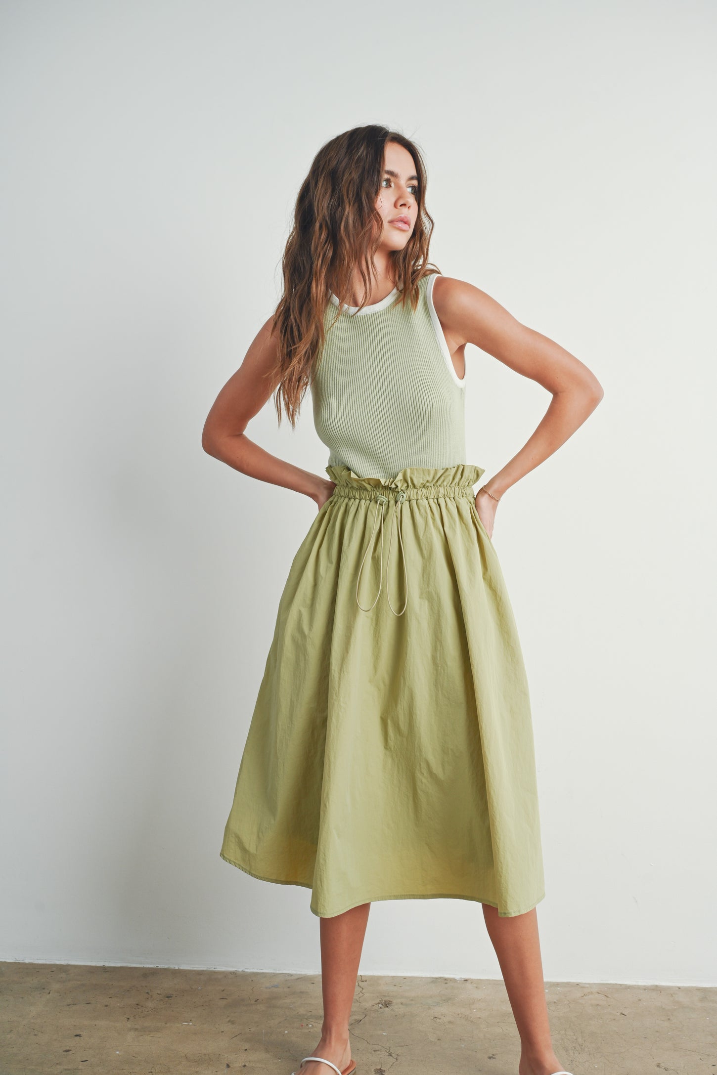 Moss Green Contrasted Tank Sweater Dress PinkBlush Moss Green Contrasted Tank Sweater Dress PinkBlush