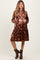 Brown Floral Velvet Button Down Maternity Midi Dress