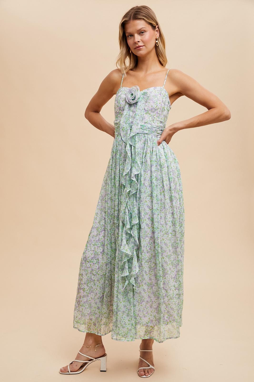Lavender Multi Rosette Floral Maxi Dress PinkBlush Lavender Multi Rosette Floral Maxi Dress PinkBlush