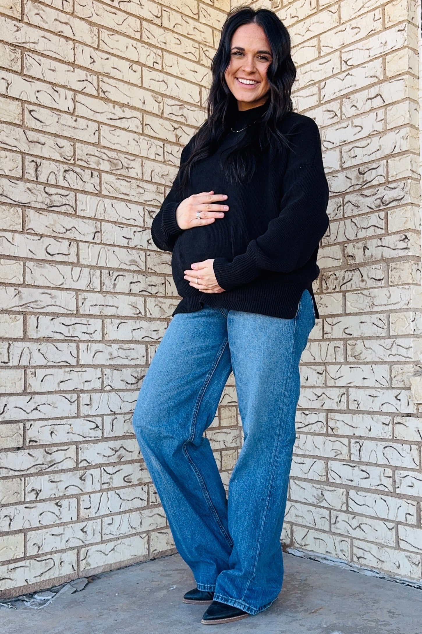 Black Mock Neck Basic Maternity Sweater