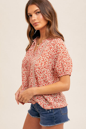 Blush Tie Detail Short Sleeves Floral Print Top