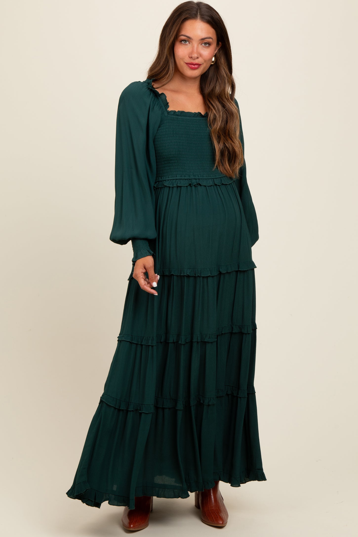 forest green ruffle dress Oriana Ruffle Shoulder Wrap Dress Forest Green