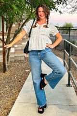 Ivory Taupe Ditsy Floral Blouse