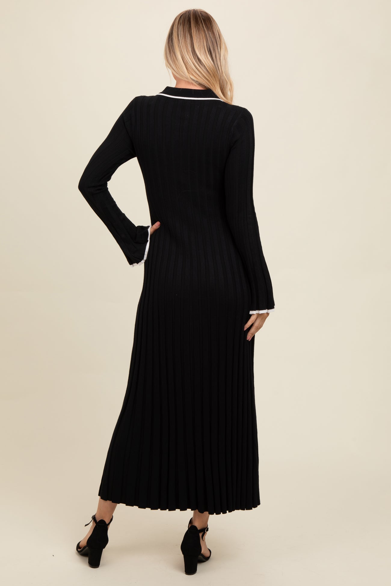 Black Ribbed Knit Collared Button Up Maxi Dress – PinkBlush