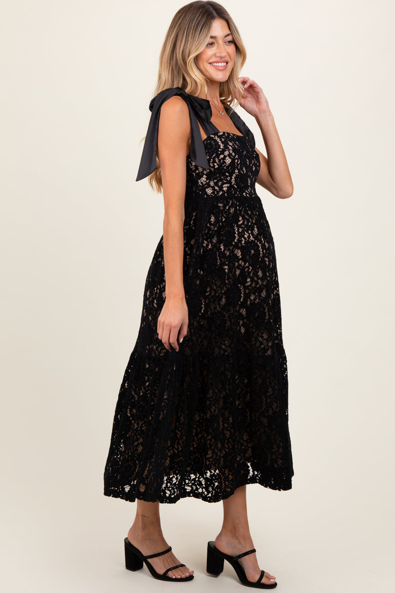 Black Velvet Lace Shoulder Bow Maternity Maxi Dress Black Velvet Lace Shoulder Bow Maternity Maxi Dress