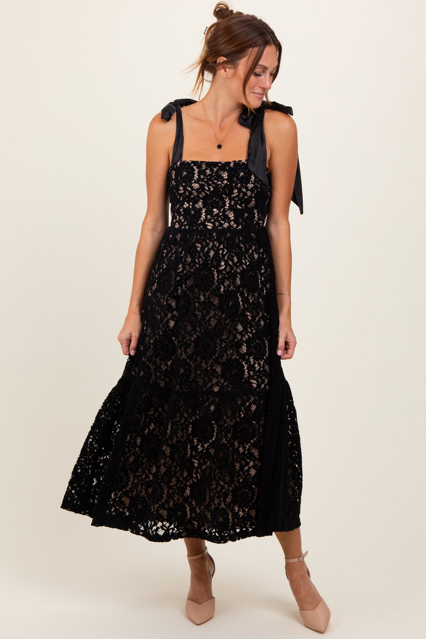 Black Velvet Lace Shoulder Bow Maxi Dress Black Velvet Lace Shoulder Bow Maxi Dress