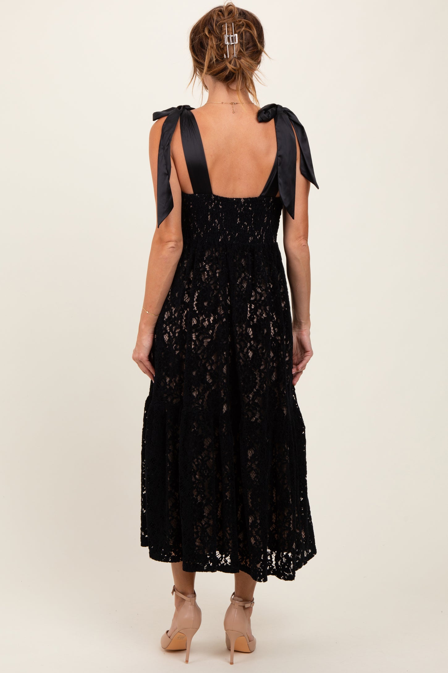 Black Velvet Lace Shoulder Bow Maxi Dress Black Velvet Lace Shoulder Bow Maxi Dress