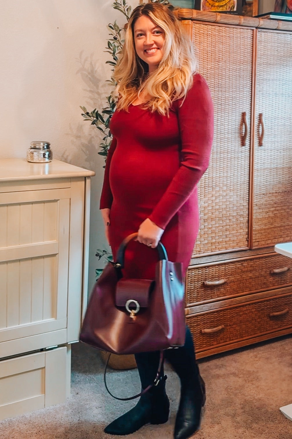 Burgundy Ribbed Knit Side Slit Maternity Midi Dress PinkBlush Burgundy Ribbed Knit Side Slit Maternity Midi Dress PinkBlush