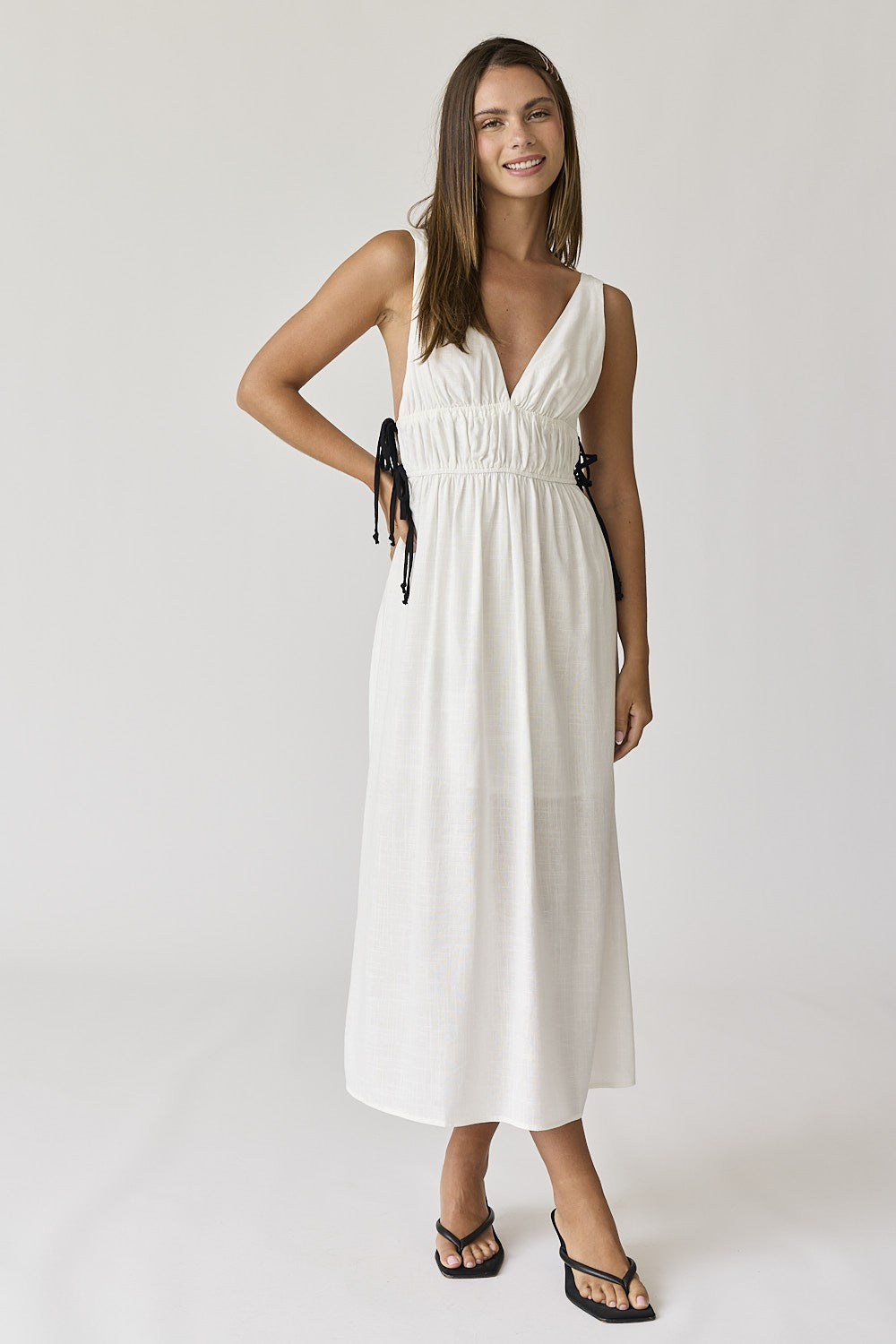 White V-Neck Maxi Dress