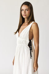 White V-Neck Maxi Dress