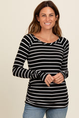 Black Striped Ruched Side Maternity Long Sleeve Top
