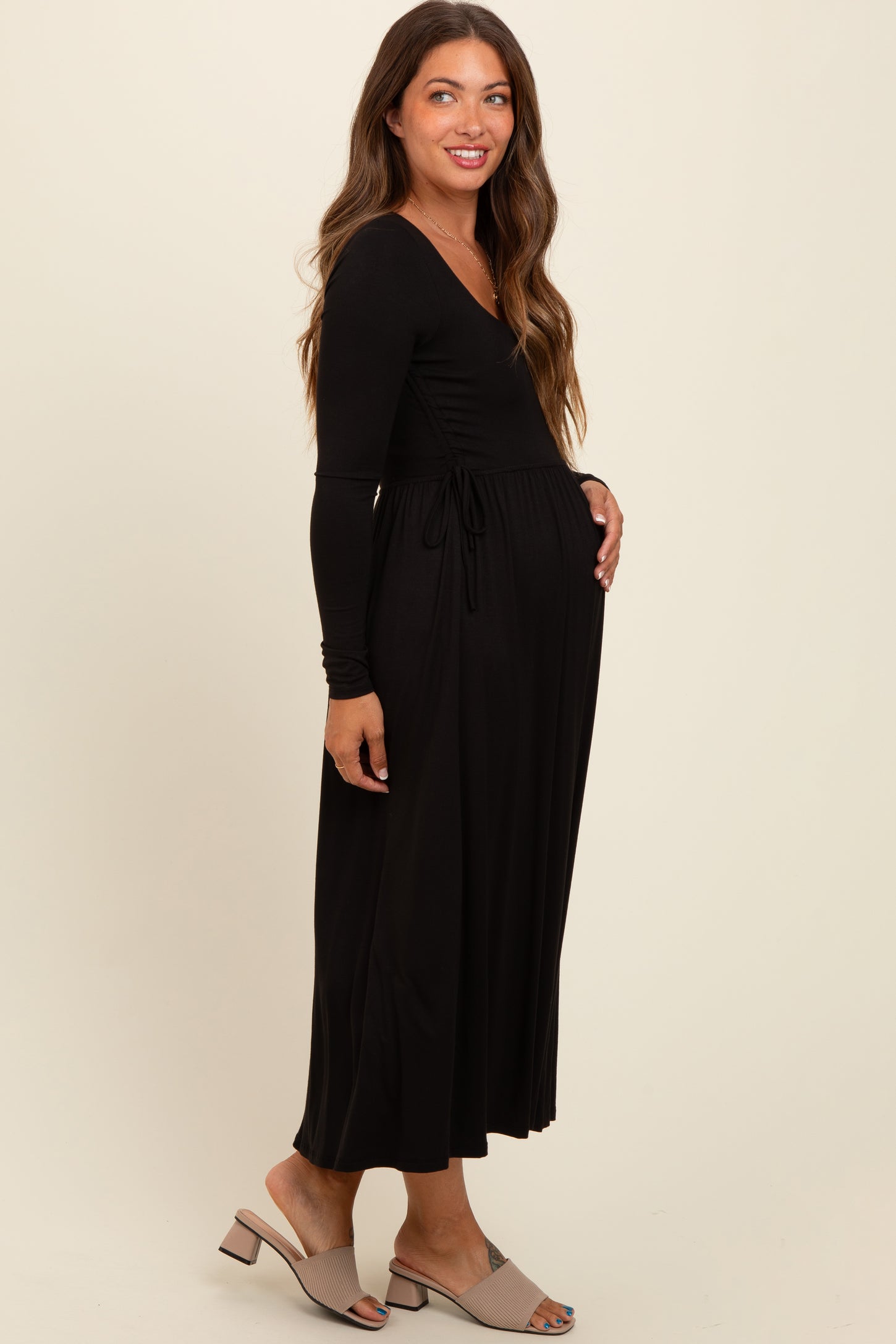 black square neck long sleeve midi dress Long Sleeve Square Neck Fit & Flare Midi Dress