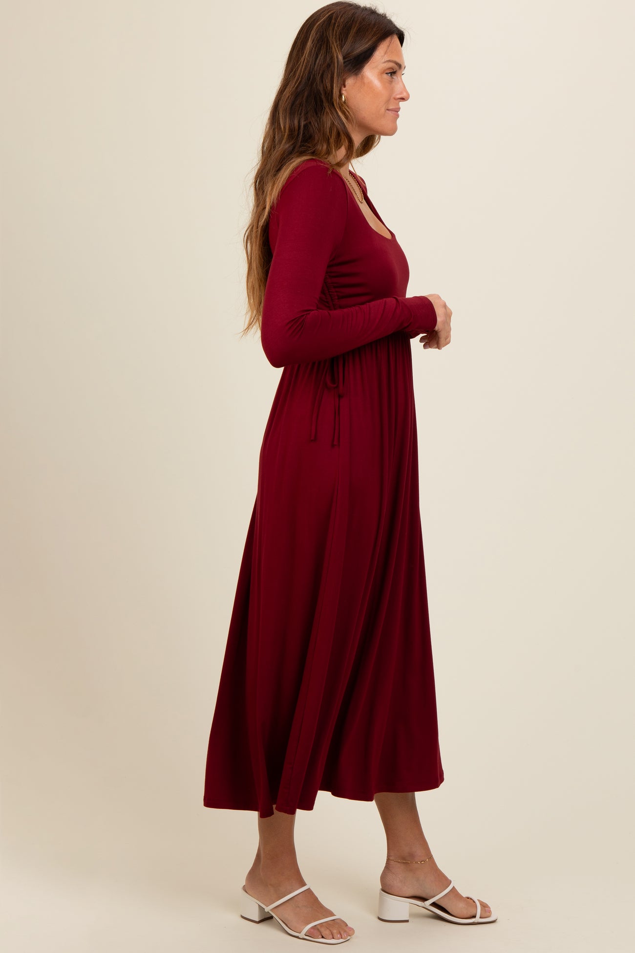 Burgundy Square Neck Long Sleeve Midi Dress PinkBlush Burgundy Square Neck Long Sleeve Midi Dress PinkBlush