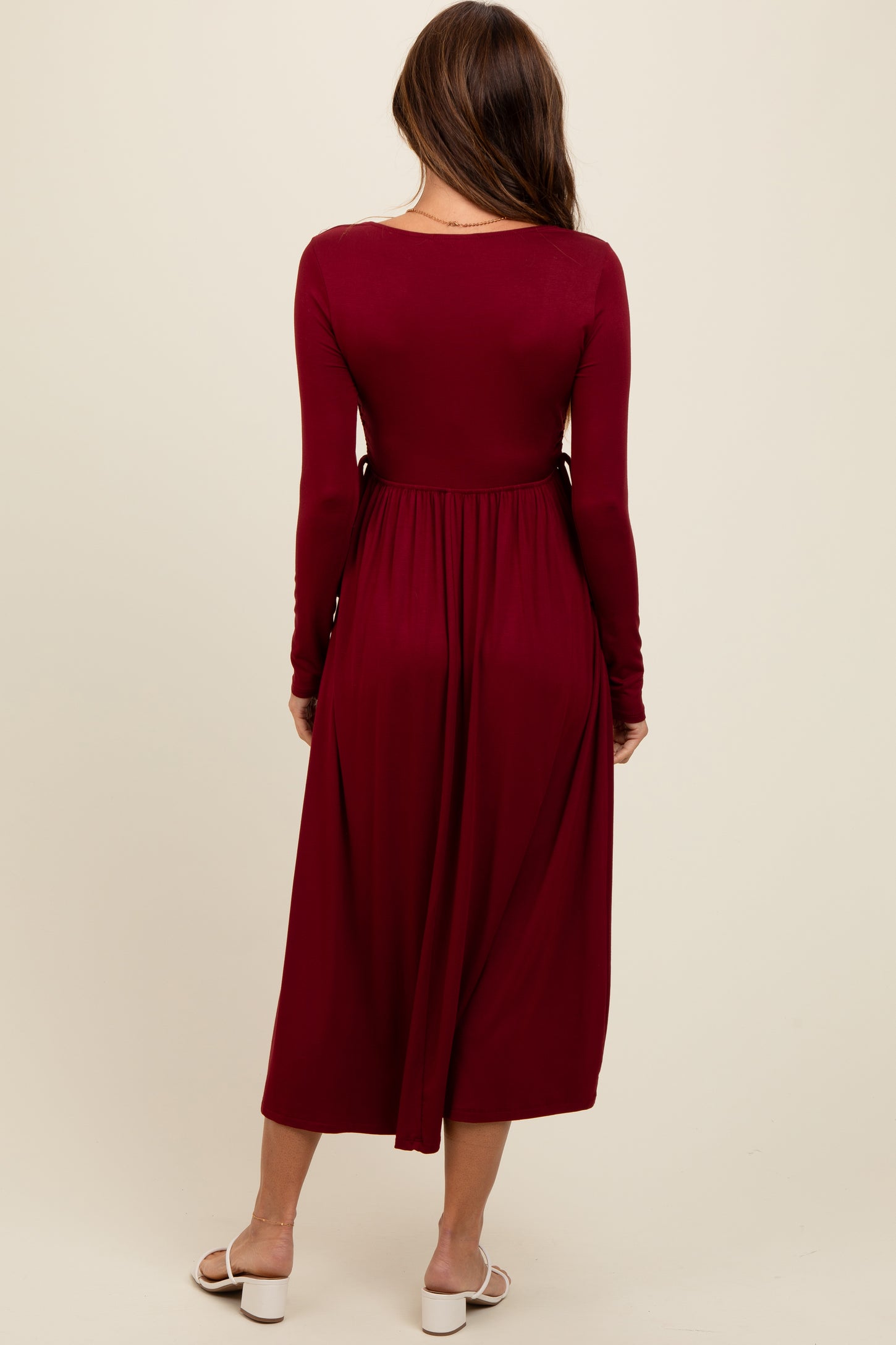 Burgundy Square Neck Long Sleeve Midi Dress PinkBlush Burgundy Square Neck Long Sleeve Midi Dress PinkBlush