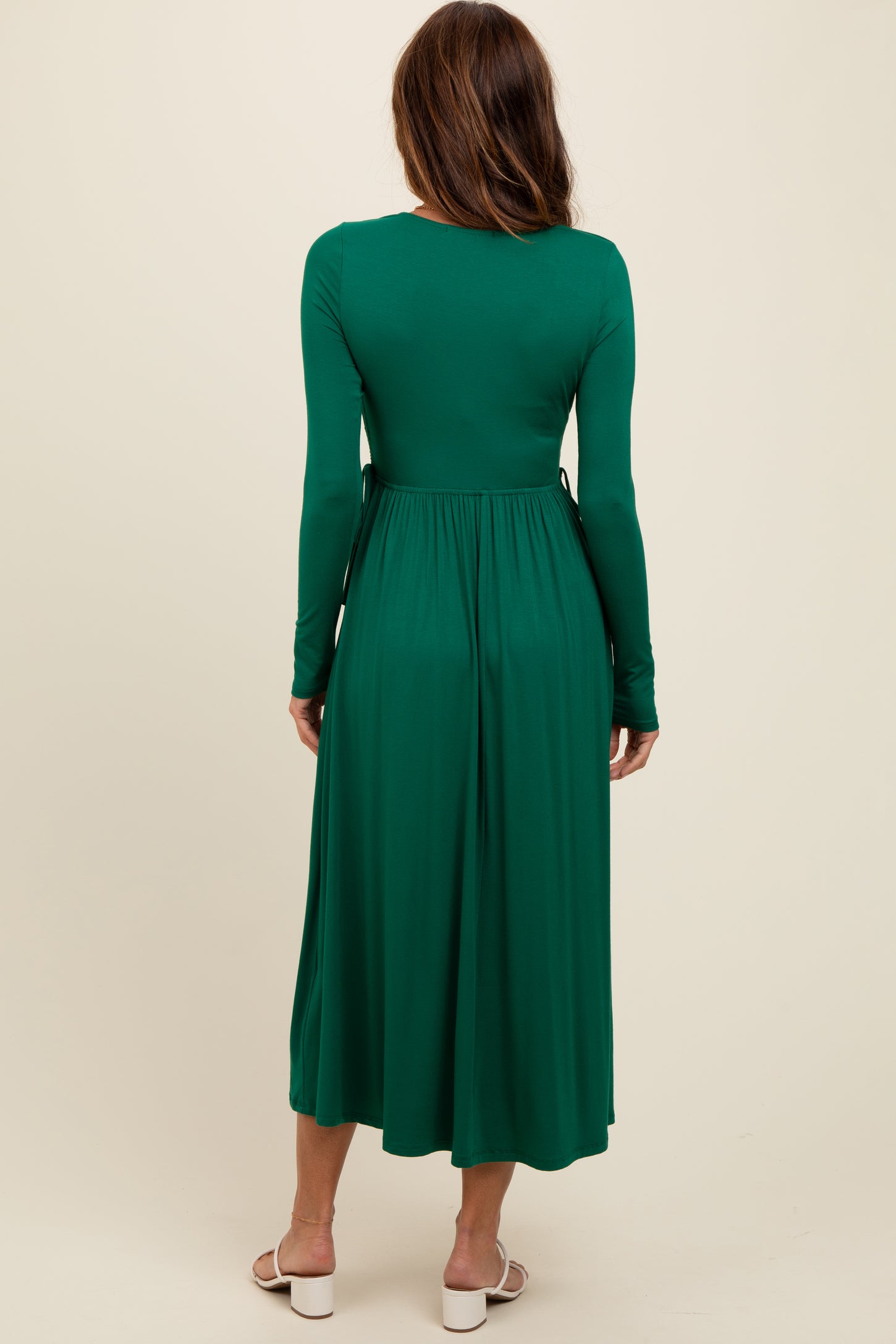 green square neck long sleeve dress DOLLY High End Green Square Collar Long Sleeve Slim Fit Long Dress-MALU