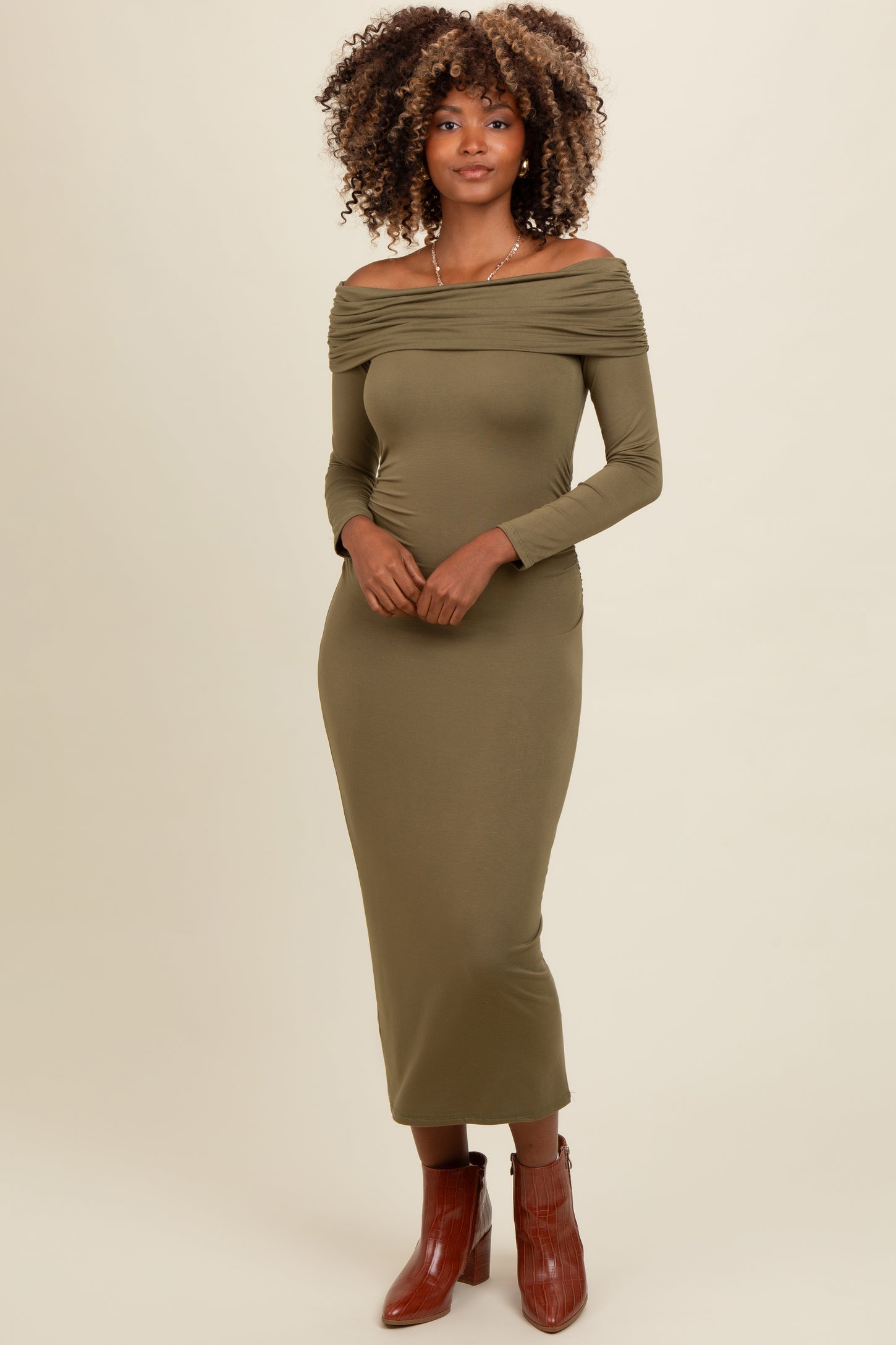 Off The Shoulder Long Sleeve Midi Dress Off Shoulder Long Sleeve