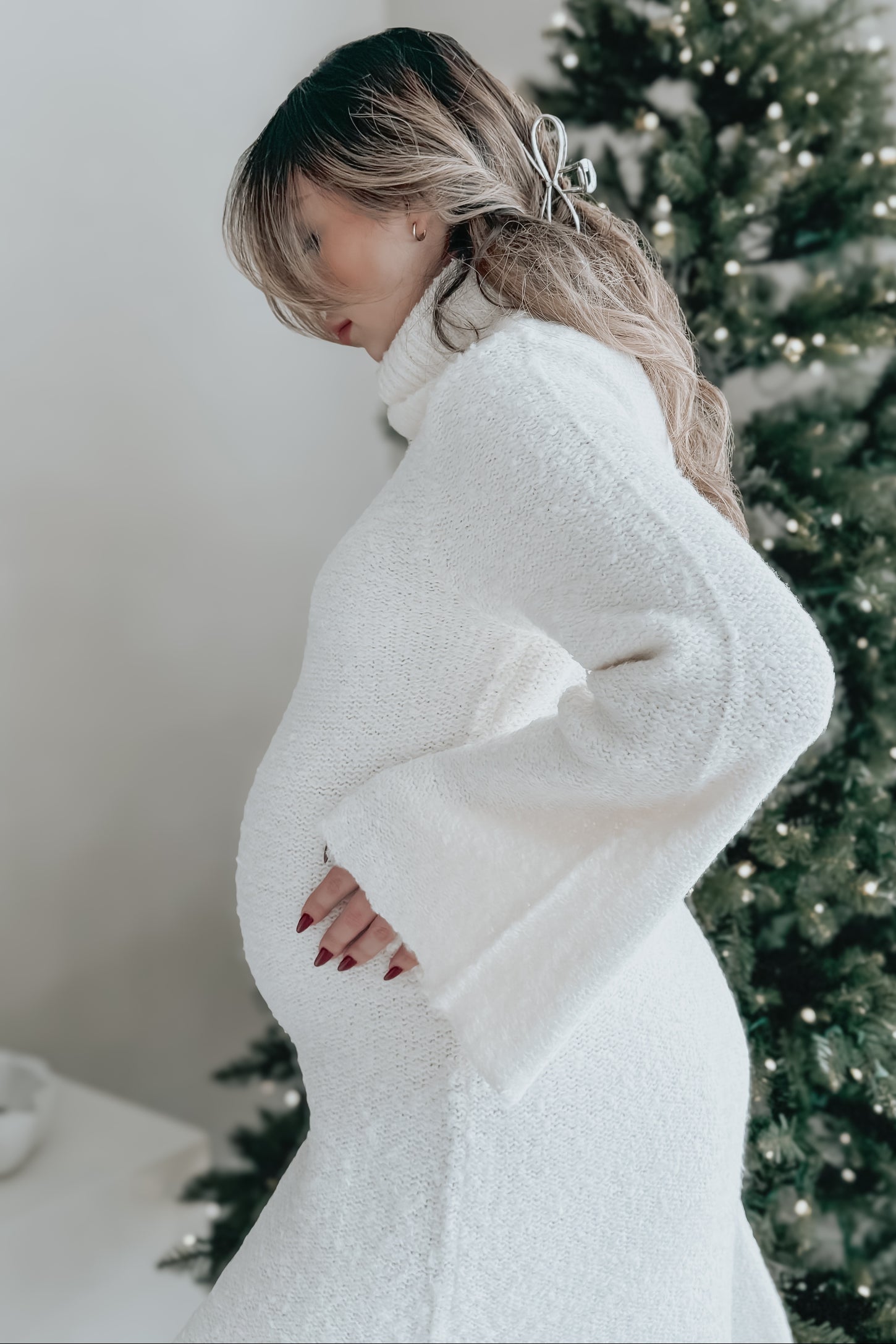 Ivory Turtleneck Bell Sleeve Maternity Sweater Dress PinkBlush Ivory Turtleneck Bell Sleeve Maternity Sweater Dress PinkBlush