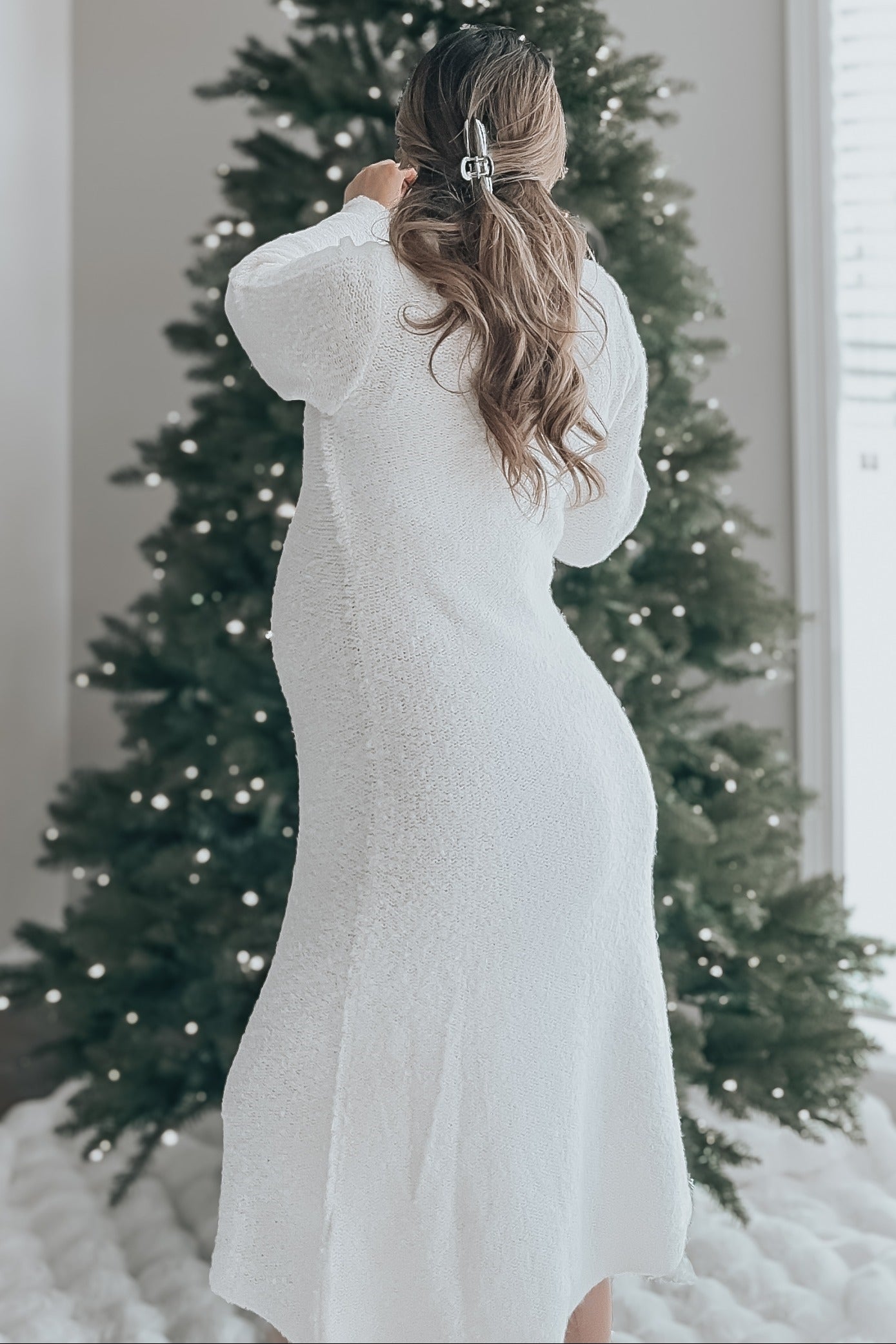 Ivory Turtleneck Bell Sleeve Maternity Sweater Dress