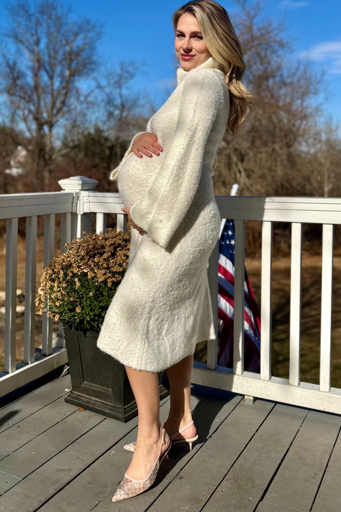 Ivory Turtleneck Bell Sleeve Maternity Sweater Dress PinkBlush Ivory Turtleneck Bell Sleeve Maternity Sweater Dress PinkBlush
