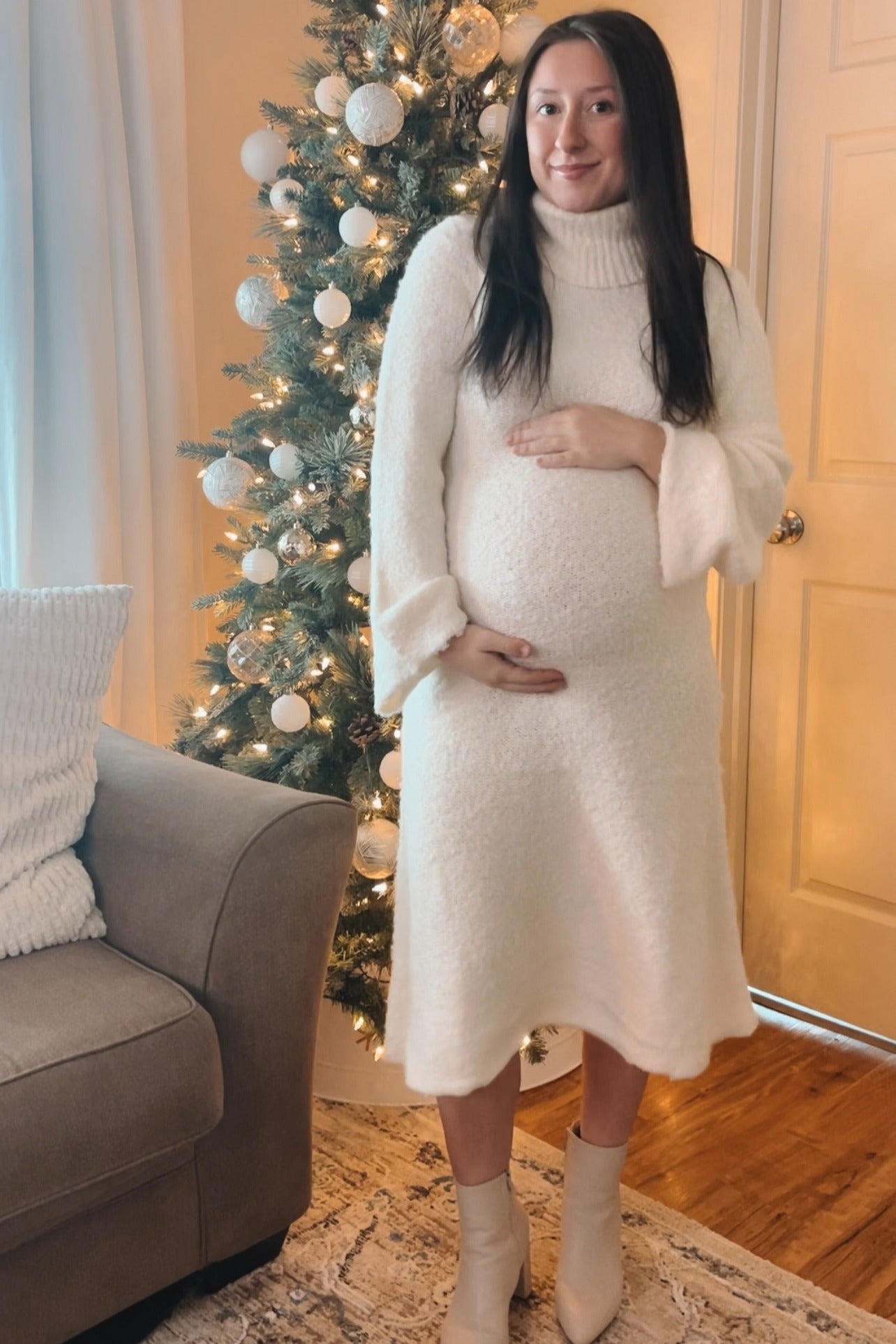 maternity christmas sweater dress Ivory Turtleneck Bell Sleeve model: 22156 bump coverage Size:19 (9m to 12m) Bridesmaid Dresses for Navy