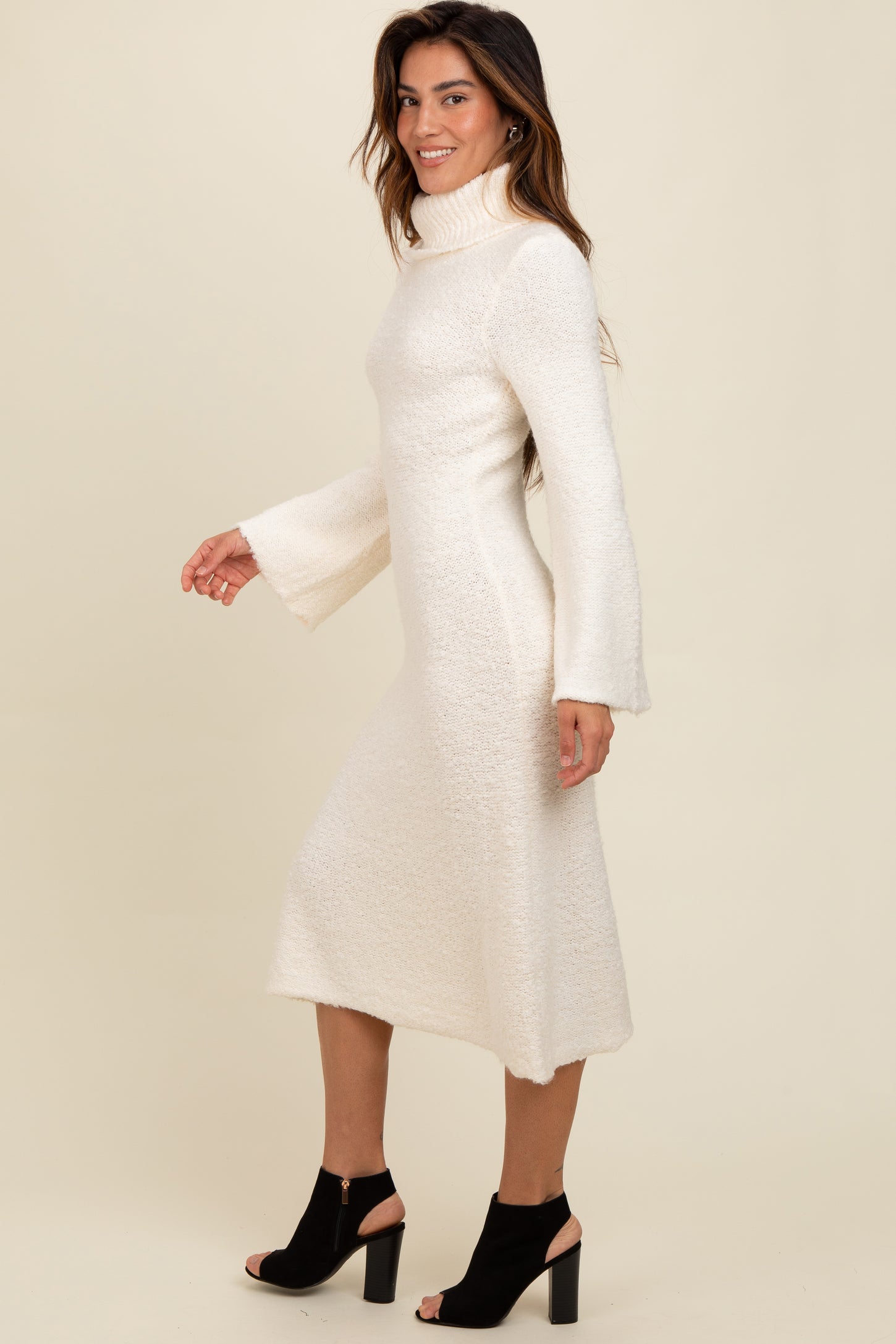 Ivory Turtleneck Bell Sleeve Sweater Dress PinkBlush Ivory Turtleneck Bell Sleeve Sweater Dress PinkBlush