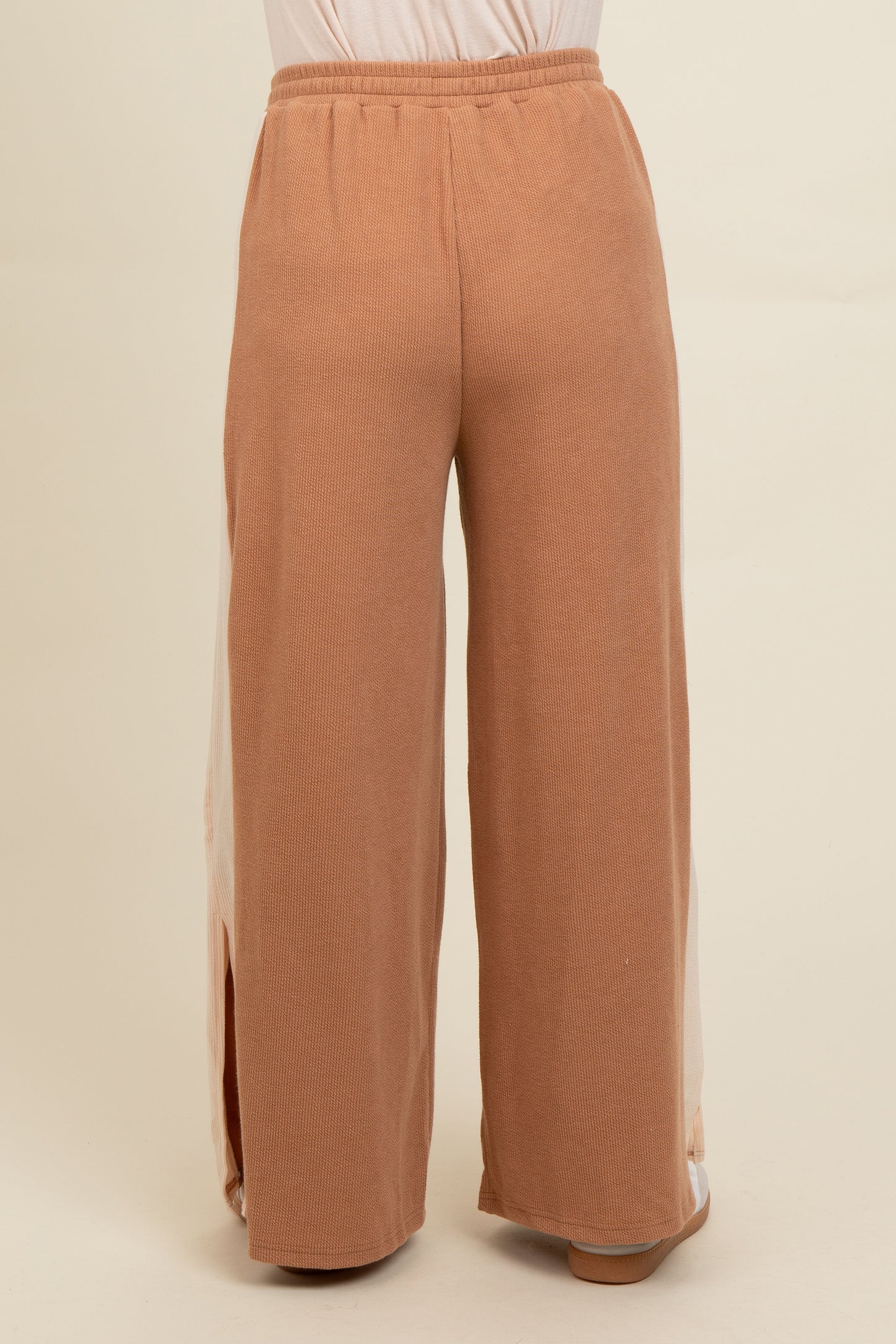 Camel Contrast Stripe Side Slit Maternity Pants