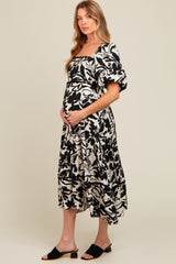 Black Floral Scallop Trim Maternity Midi Dress