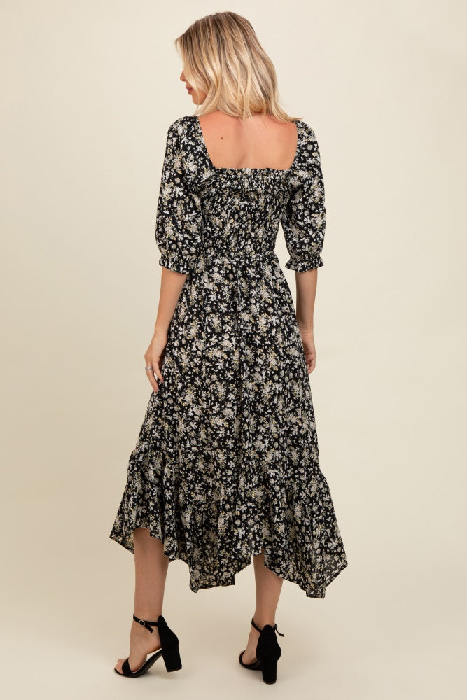 Black Smocked Handkerchief Hem Dress Black Smocked Handkerchief Hem Dress