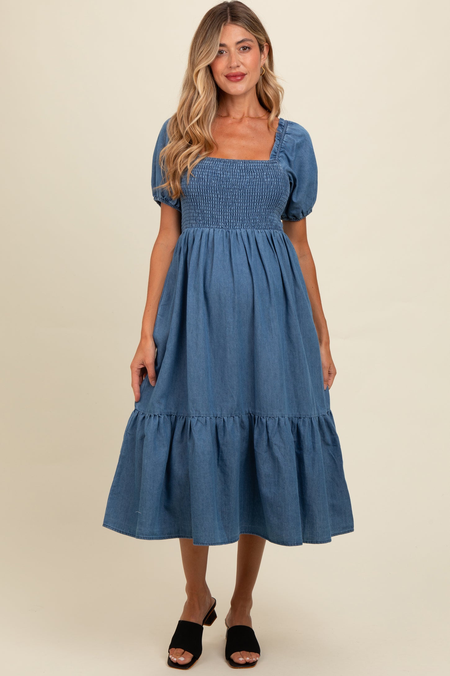 machu cotton chambray midi dress Maurices Women's Chambray Embroidered Floral Micro Flutter Midi Dress Blue Size X Small